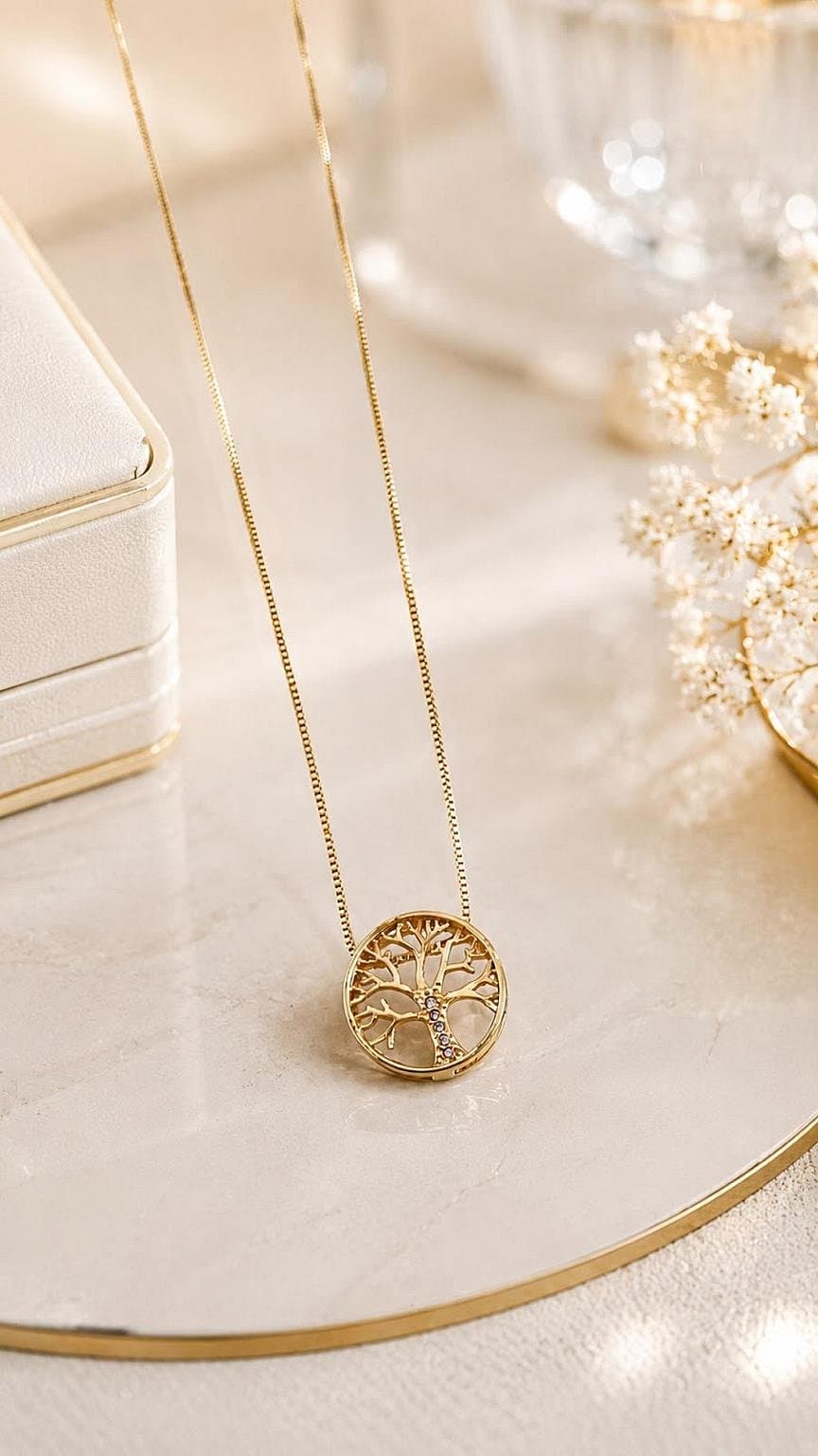 Colar Árvore da Vida Dourado com Zircônias 4
