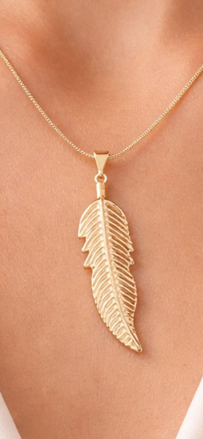 Colar Pingente Pena Dourado 6