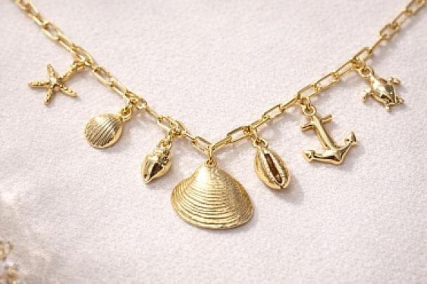 Colar Pingentes Marinho Dourado
